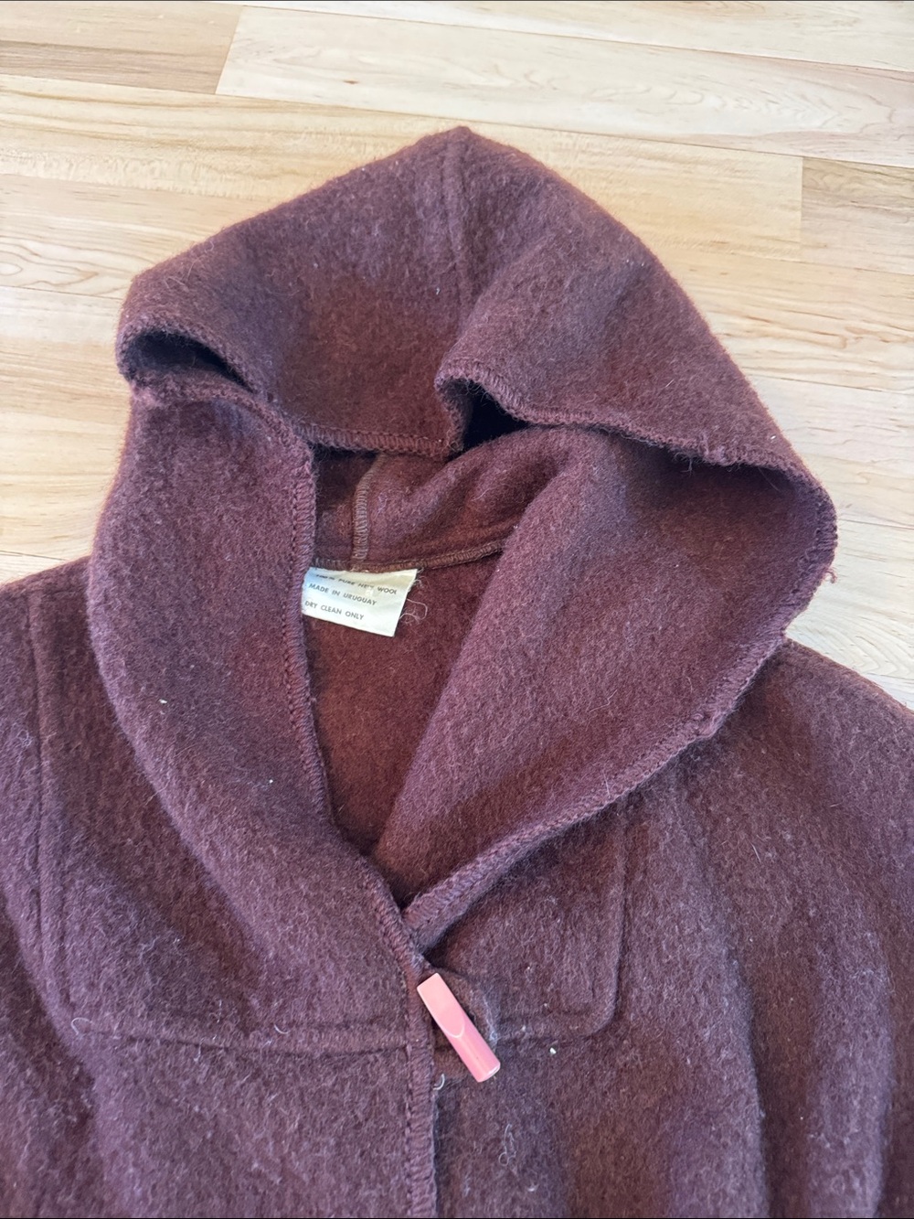 Vintage-100% Wool-Striped Cuff-Hem- brown hooded belted jacket coat-70s - Picture 3 of 8